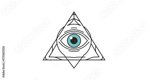 An abstract geometric design featuring an all seeing eye within a triangle symbol.