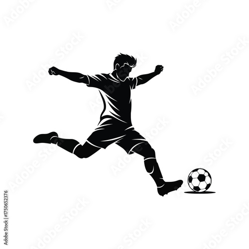Silhouette soccer player kicking ball dynamic action shot sport competition graphic vector