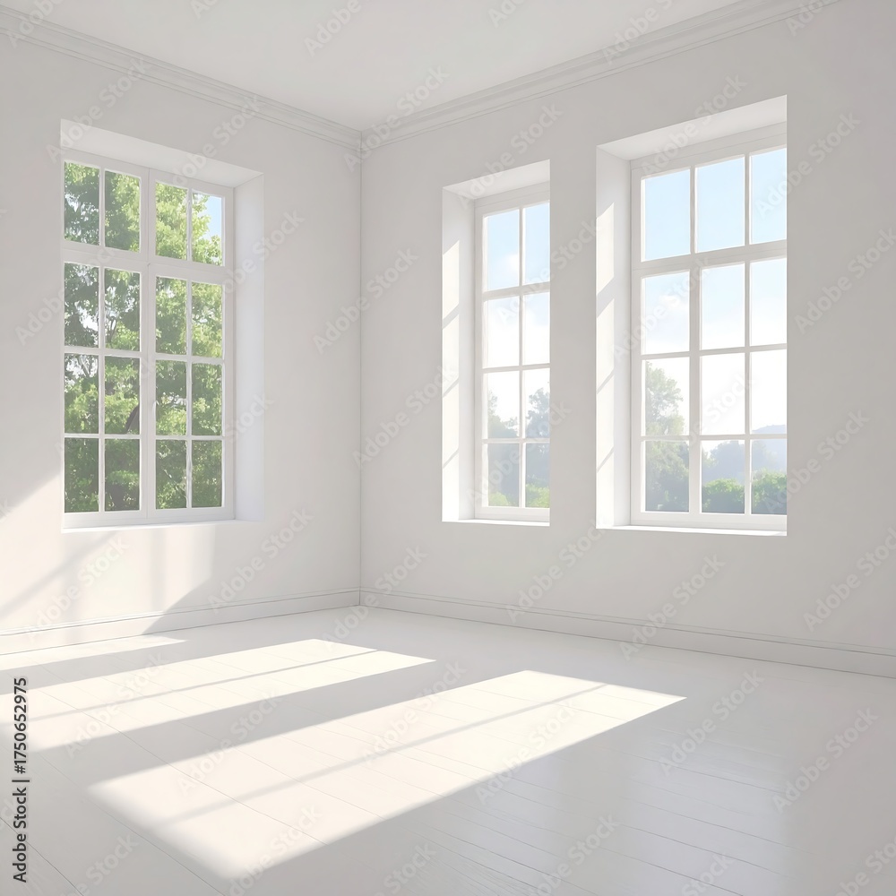 Fototapeta premium Empty bright room with large windows