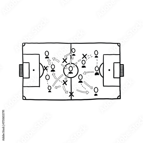 Soccer strategy board tactics diagram flat design line art icon vector