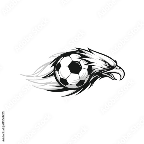Dynamic eagle head soccer ball emblem mascot sports logo design vector