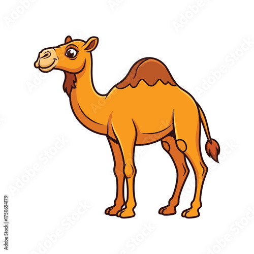 Cute cartoon camel standing side view desert animal illustration isolated vector