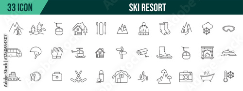 Ski resort collection, editable and resizable vector icon templates.