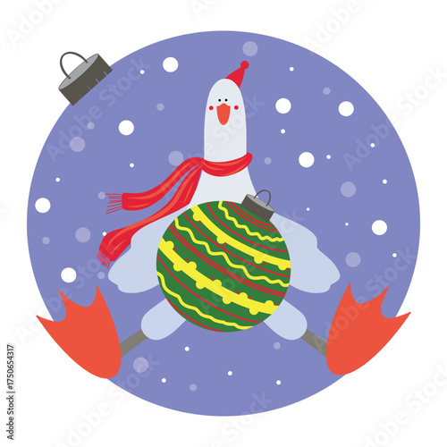 Hand drawn goose Bauble, Bird Ornament Globe, Festive Character Bauble