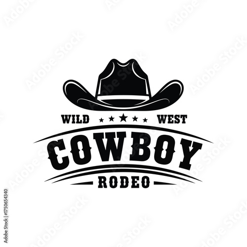 Vintage wild west cowboy rodeo hat emblem retro western style graphic design vector