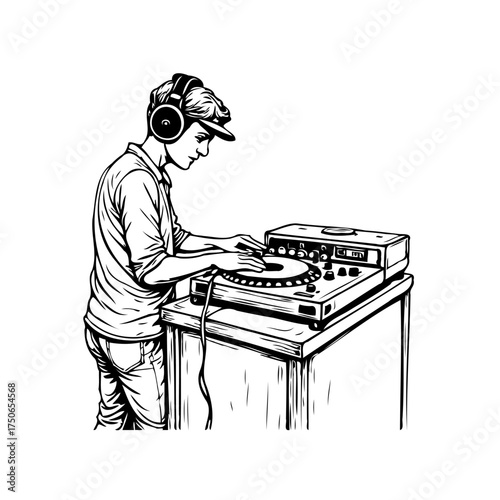 Young music enthusiast immersed in the art of mixing tracks with professional equipment setting
