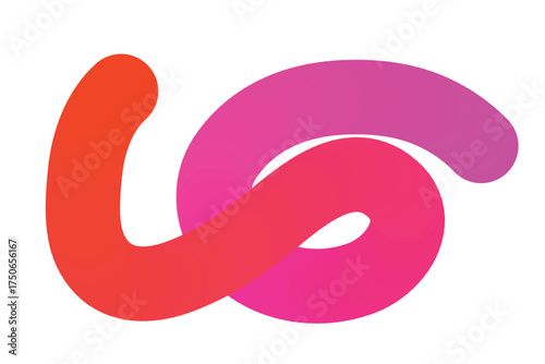 Vibrant abstract swirling shape in bright pink and red colors on a white background