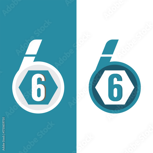 Modern Number 6 Hexagon Logo Design