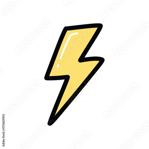 Yellow Lightning Bolt Icon, Simple Electric Spark Symbol, Energy Concept
