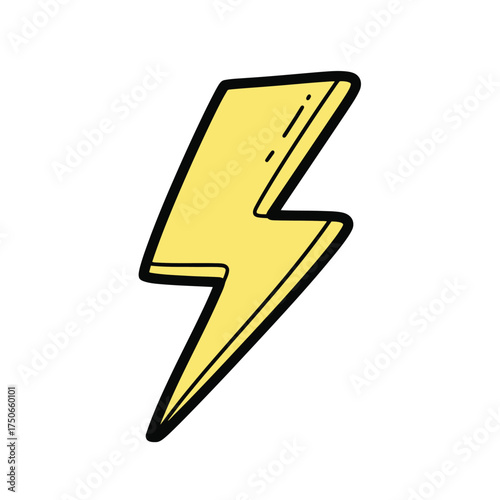 Yellow Lightning Bolt Icon, Simple Cartoon Style, Energy Symbol, Power Flash