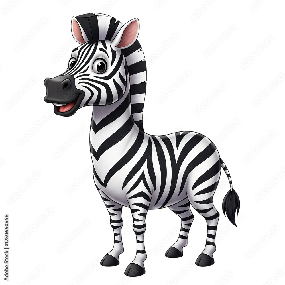 Fototapeta premium Cartoon zebra isolated on transparent background standing and smiling happily