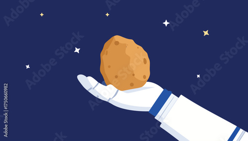 Vector Flat Illustration of an Astronaut Holding an Asteroid Rock with a Space Theme Suitable for Landing Pages