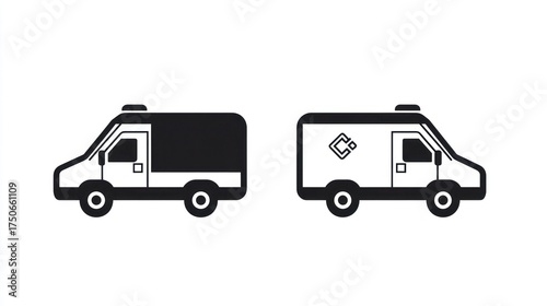 Wallpaper Mural Two black and white ambulance van silhouettes, side view, simple graphic design, illustration Torontodigital.ca