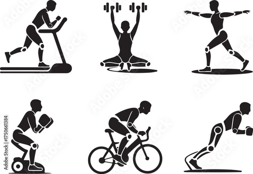 Fitness icons: exercise, strength, cardio, active lifestyle