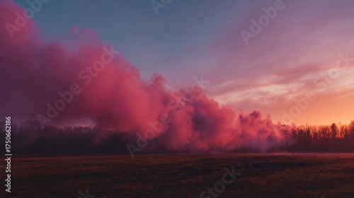Pink vapor clouds sunset landscape