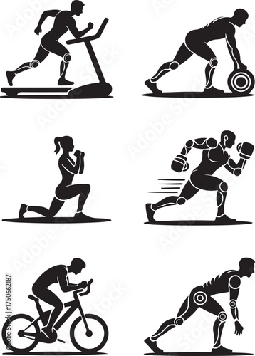 Dynamic fitness icons show diverse exercise activities