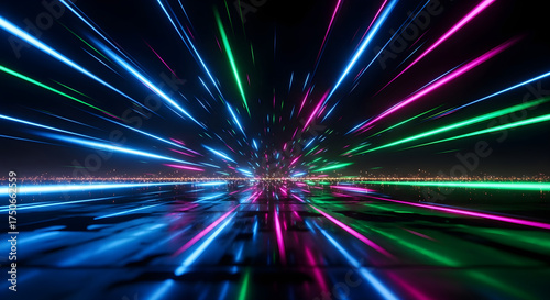 Abstract hyper speed light trails background neon glow lines light speed travel concept wallpaper design