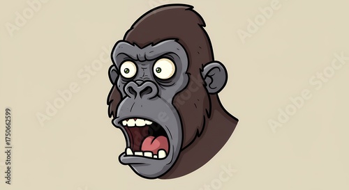 Illustration of a gorilla head with a wide open mouth and surprised expression
