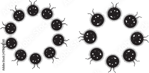 Two Circular Arrangements of Spiky Black Microbe Icons