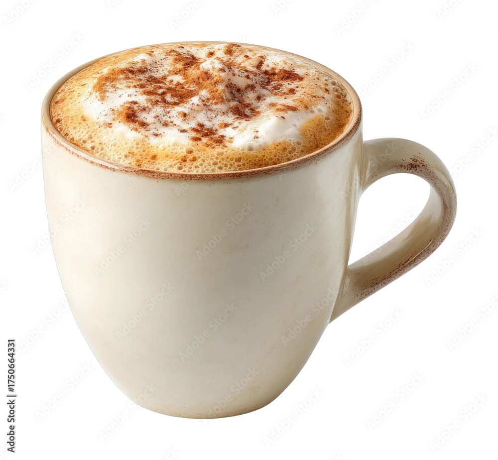 Obraz premium PNG Creamy cappuccino in ceramic mug.
