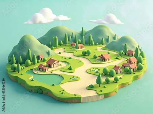 アイソメトリック, 3Dマップ, 地図, ゲームマップ, 自然, 景色, 環境問題, 森の中の家, ゲーム風景, ミニモデル, 風景, 木, ジオラマ, 3D, イラスト, 季節, 粘土, 建築, 観光, 旅行, 山, 森, 空, 太陽, パネル, 環境の, ビジネス, むら, 草, デザイン, 野原, 家, 町, 村, 村落, 集落, バカンス, くつろいで, 庭, ファーム, コテージ、