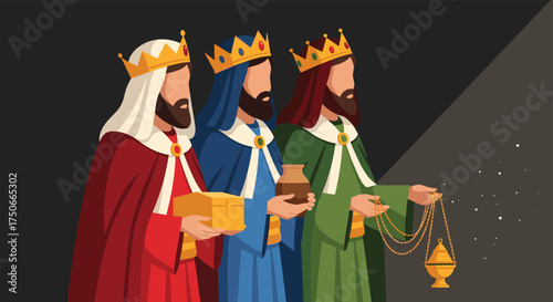 Three Wise Men Bearing Gifts for the Newborn King