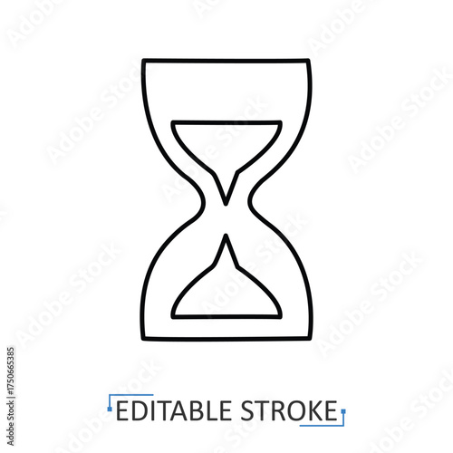 An hourglass icon in a minimalist line style with editable stroke. Vintage timer, sand clock for time measurement, project deadline countdown, retro history instrument, waiting.