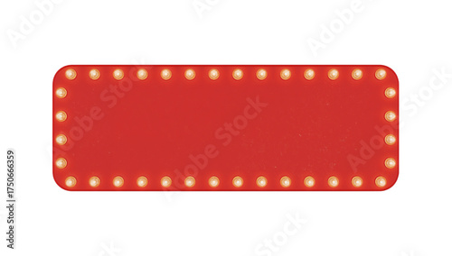 A red rectangular signboard adorned with a row of illuminated bulbs on all sides, perfect for adding a classic marquee glow to any design project