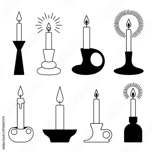 Candle Silhouettes Collection – Wax Candles and Flame Icons