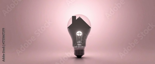 Black lightbulb with house icon on white background symbolizes smart home technology and energy efficiency,  white background,  energy efficient