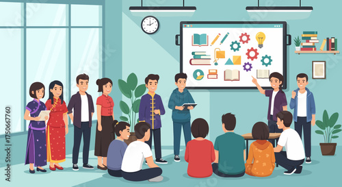 Diverse Group Engaged In Collaborative Educational Presentation Setting