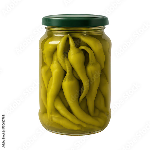 PNG Jarred green pickled peppers.