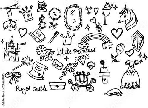 Little Princess Doodle Set – Hand Drawn Fairy Tale Elements