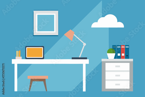 Illustration of a study room with desk and furniture