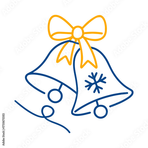Two Christmas Bells Tied With Ribbon and Snowflake Holiday Decoration Adobe Illustrator Artwork