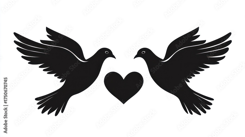 Obraz premium Two doves in flight with heart, symbolic image for love and peace