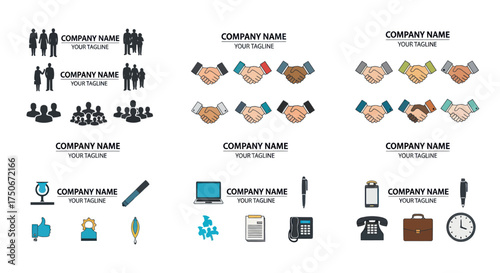 Collection of Business and Teamwork Logos and Icons for Corporate Identity.