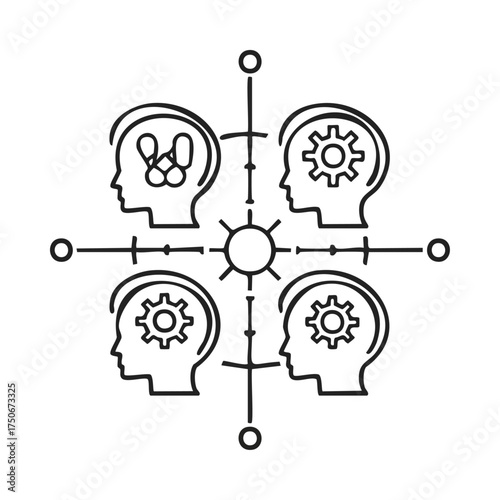 Conceptual network of human minds and ideas interconnected by central core