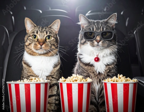 Cats watching movie at the cinema