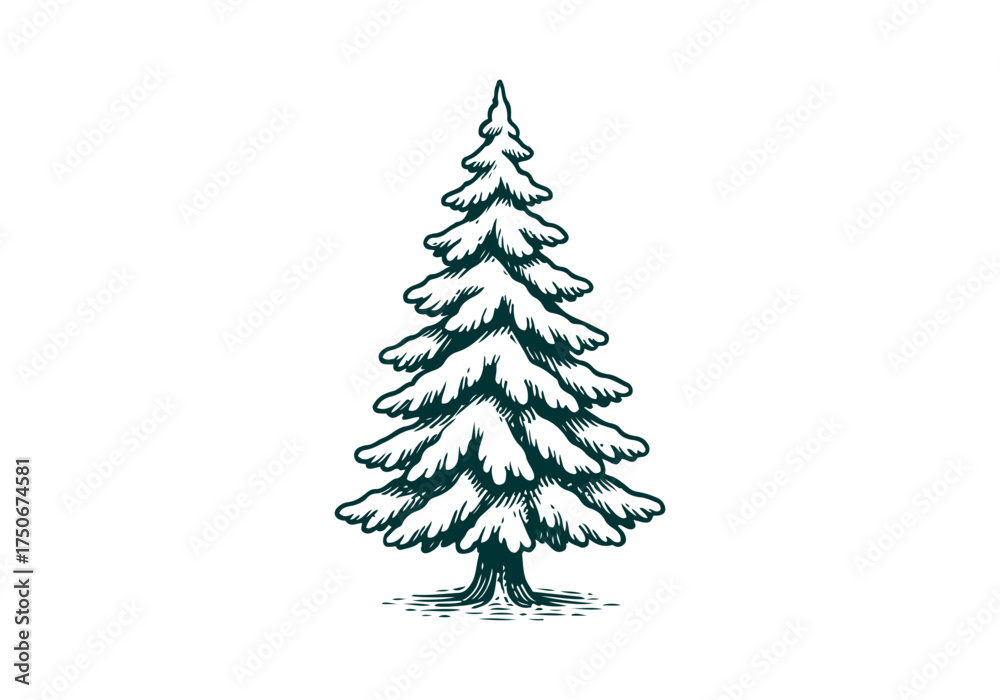 Obraz premium Christmas Tree hand drawn simple engraved vector illustration