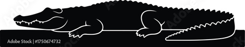 Vector silhouette of alligator resting on log illustration
