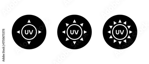 Ultraviolet icon set in black circle. UV light and skincare protection symbol