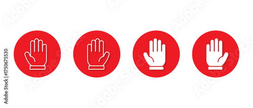 Hand palm icon set with shadow. Stop gesture symbol