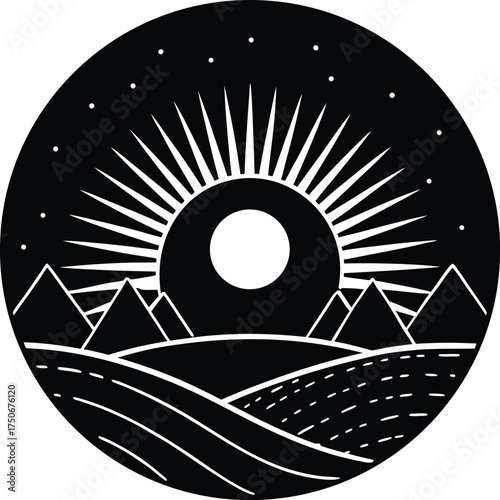 Stylized cockatoo and fish logo design within a circular outline icon