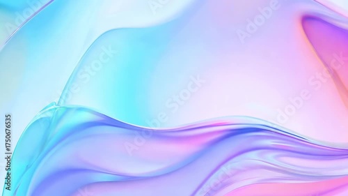 Smooth liquid glass pastel gradient background, soft ripples reflections, fluid transparent surface, colors baby blue, peach, lilac seamless loop, modern digital design ultra HD abstract animation