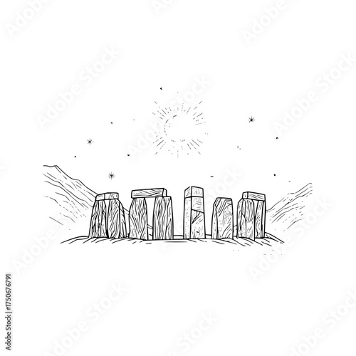 Stonehenge england drawing vector illustration ancient monument landmark travel destination sketch england uk tourism
