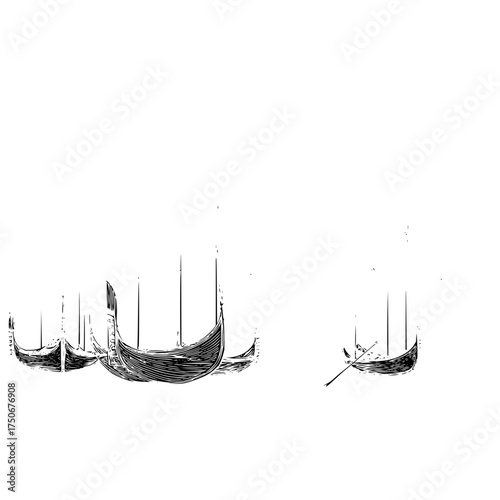 Venice gondola boats black and white drawing vintage illustration travel tourism italian canal scene 100 char