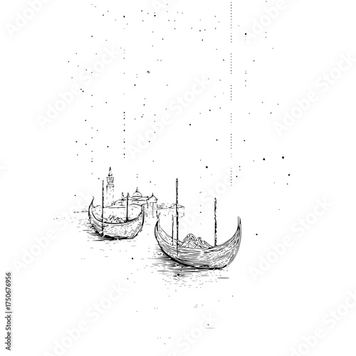 Venice gondola sketch drawing art italian travel canal boats black and white illustration cityscape view 100