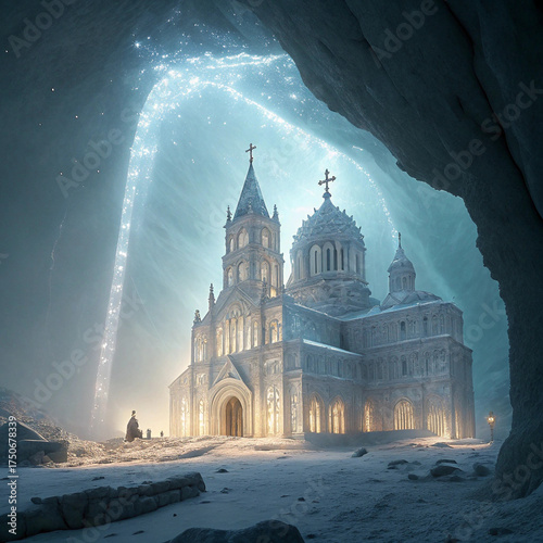 Ancient Church of Ice and Light Inside Frozen Cave

