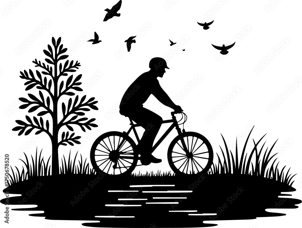 Fototapeta premium silhouette of a man riding a bicycle